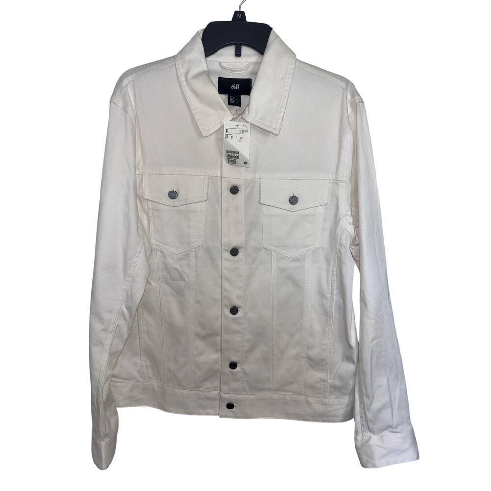 NWT H&M Men’s White Denim Jacket Medium Flap Pocket
